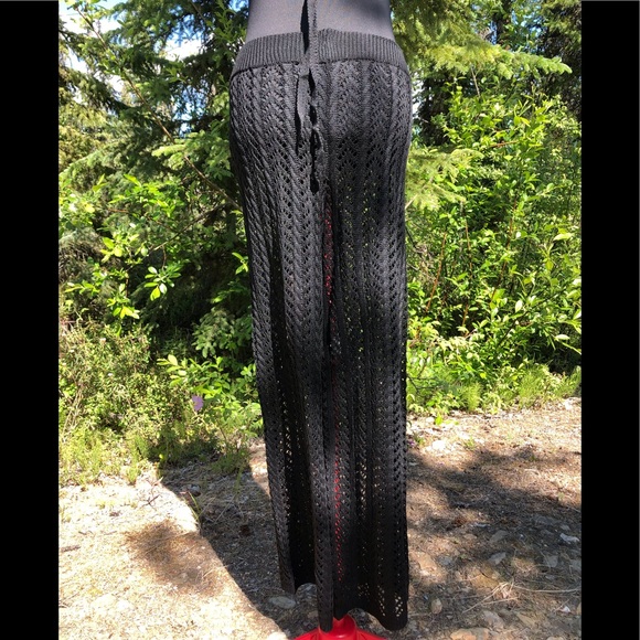 NEW Black Stretch Knit Pant Crop Top Set Summer Loungewear Beach One Size XS/S - Picture 7 of 12